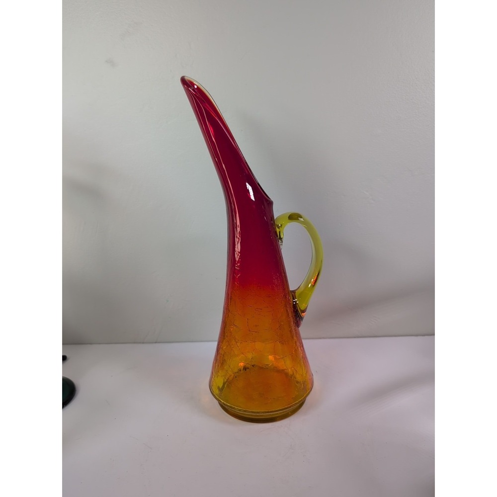 Kanawha amberina crackled glass stretched pitcher 13.5"‎